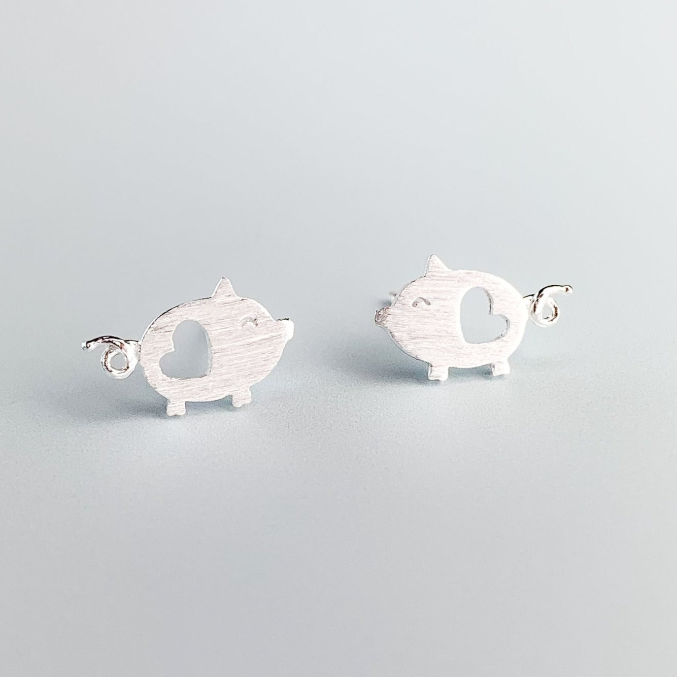 Brushed Silver Pig Stud Earrings