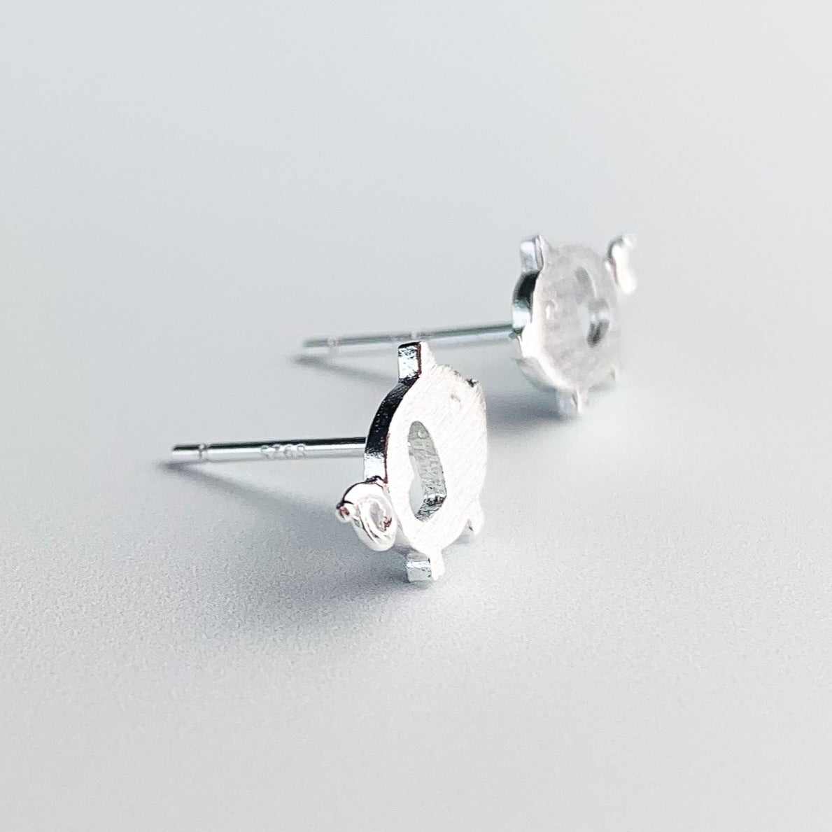 Brushed Silver Pig Stud Earrings