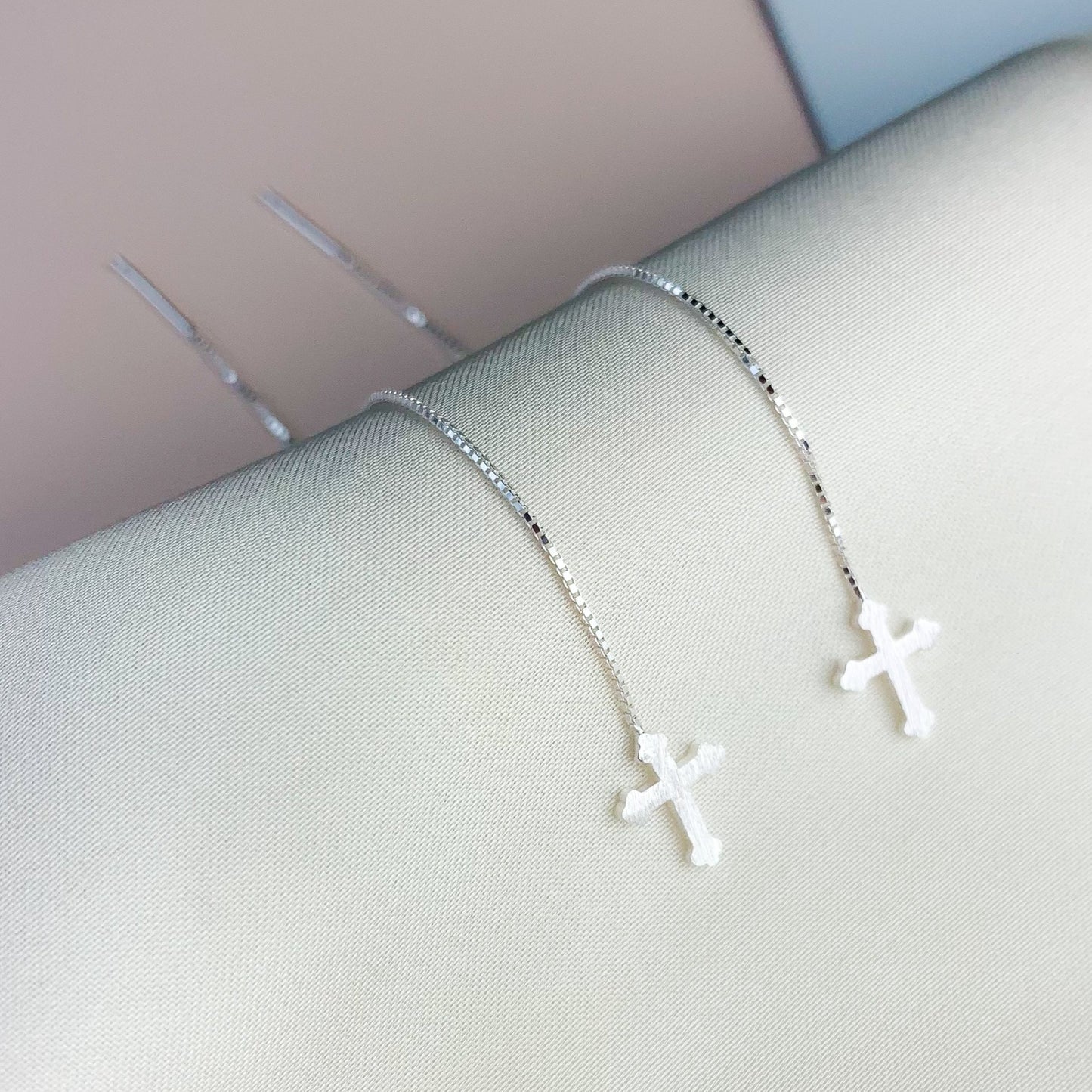 Gothic Cross Threader Earrings