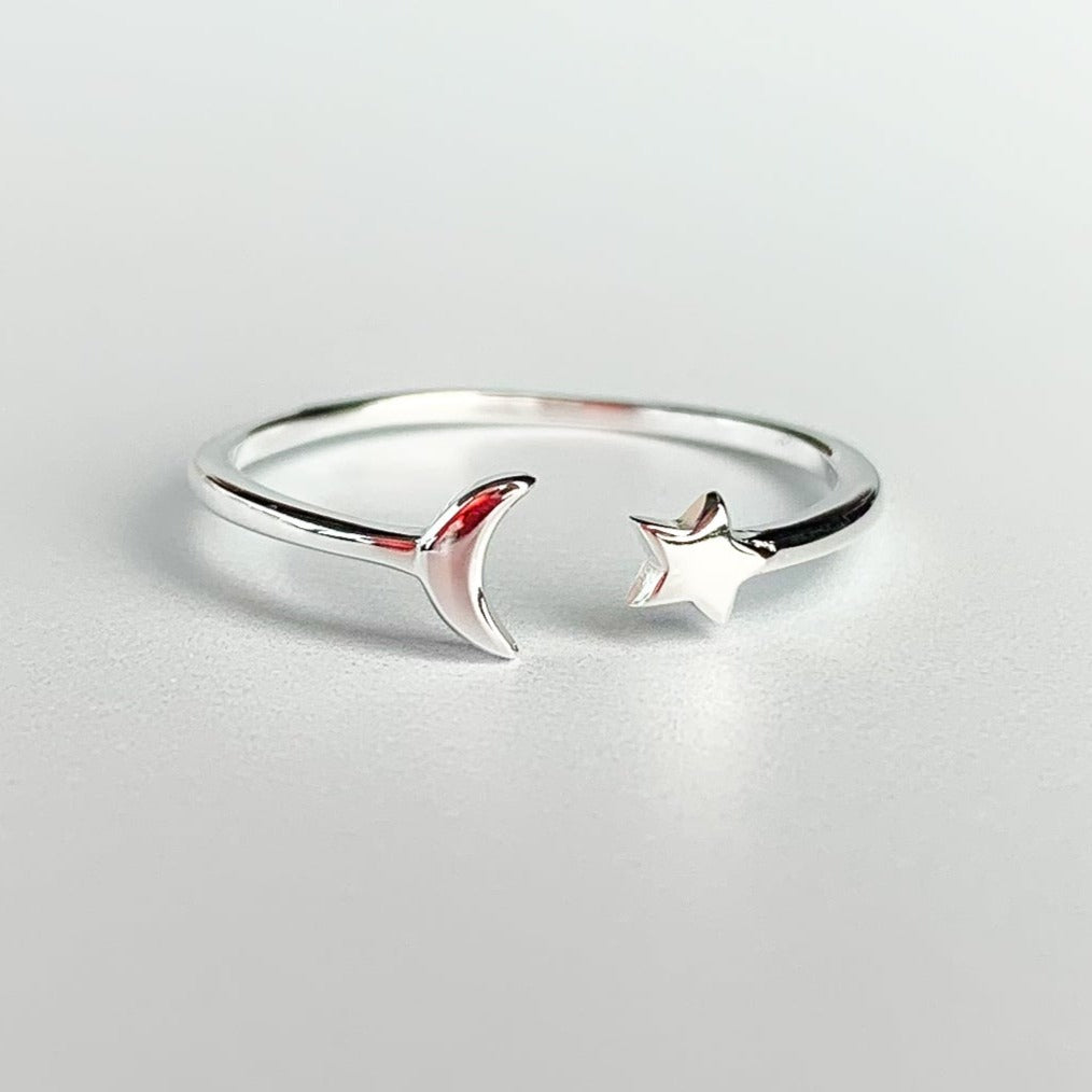 Minimalist Moon and Star Ring