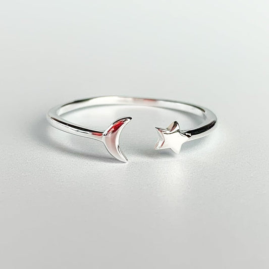 Minimalist Moon and Star Ring