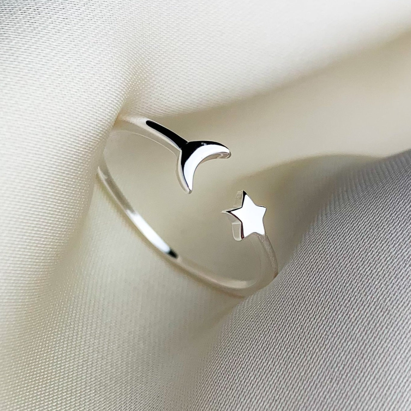 Minimalist Moon and Star Ring