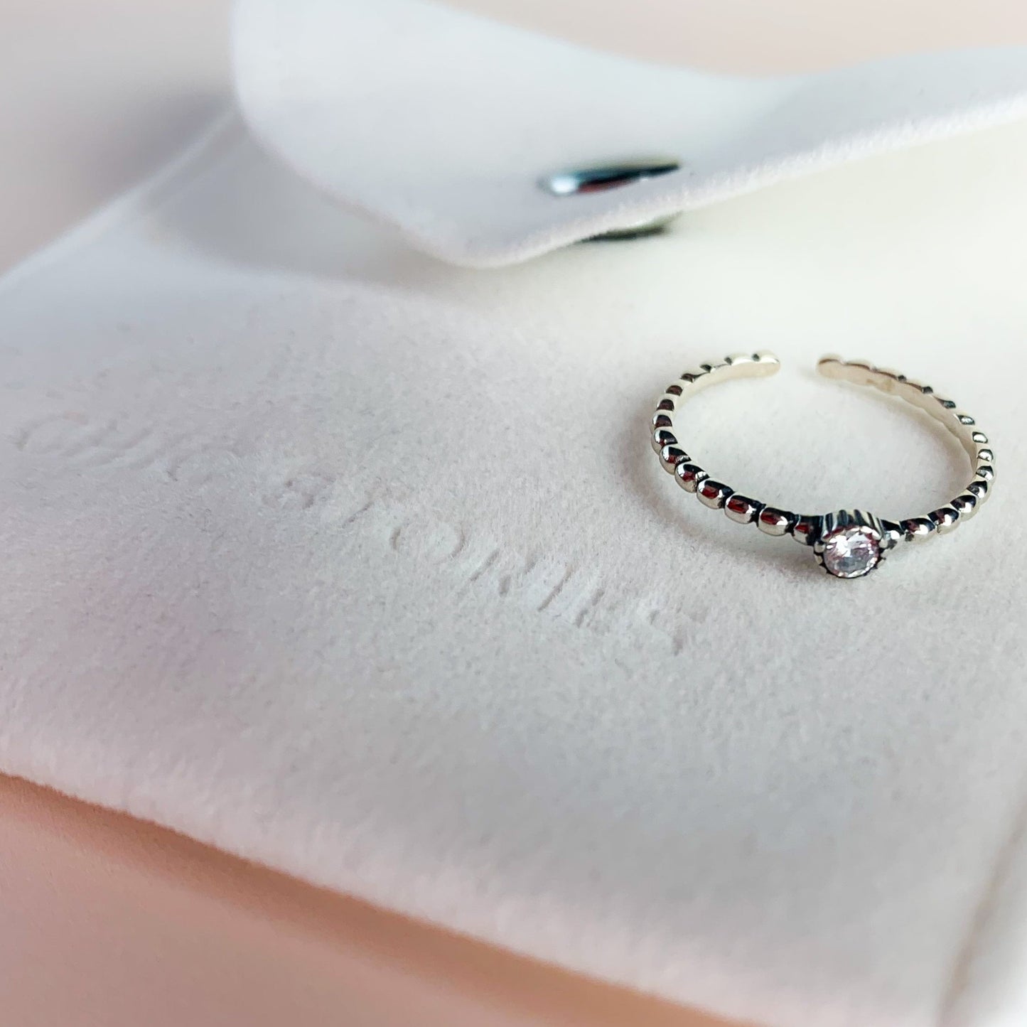 Thin Band Crystal Detail Ring
