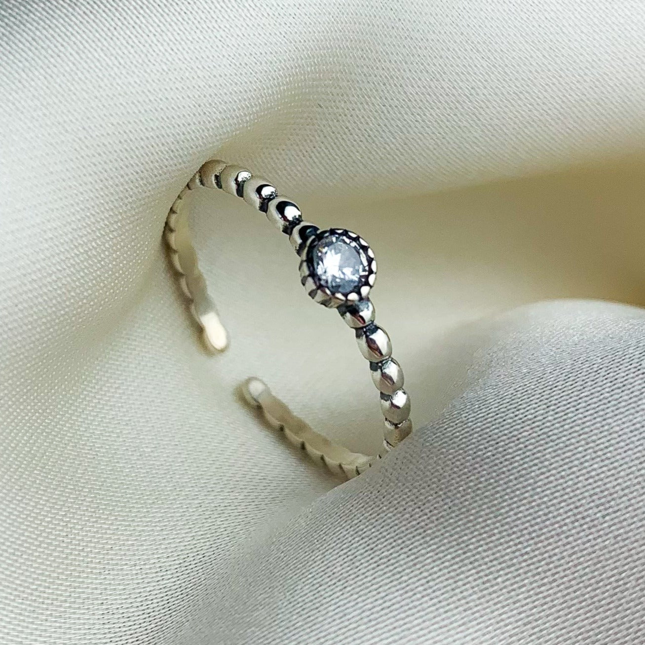 Thin Band Crystal Detail Ring