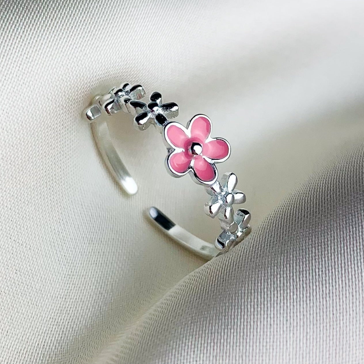 Pink Flower Adjustable Ring