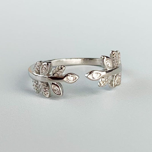Crystal Detail Adjustable Leaf Ring