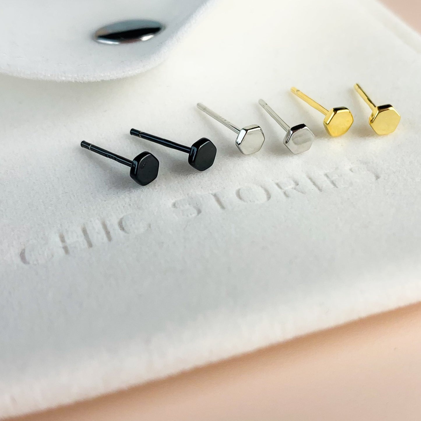 Minimalist Hexagon Stud Earrings