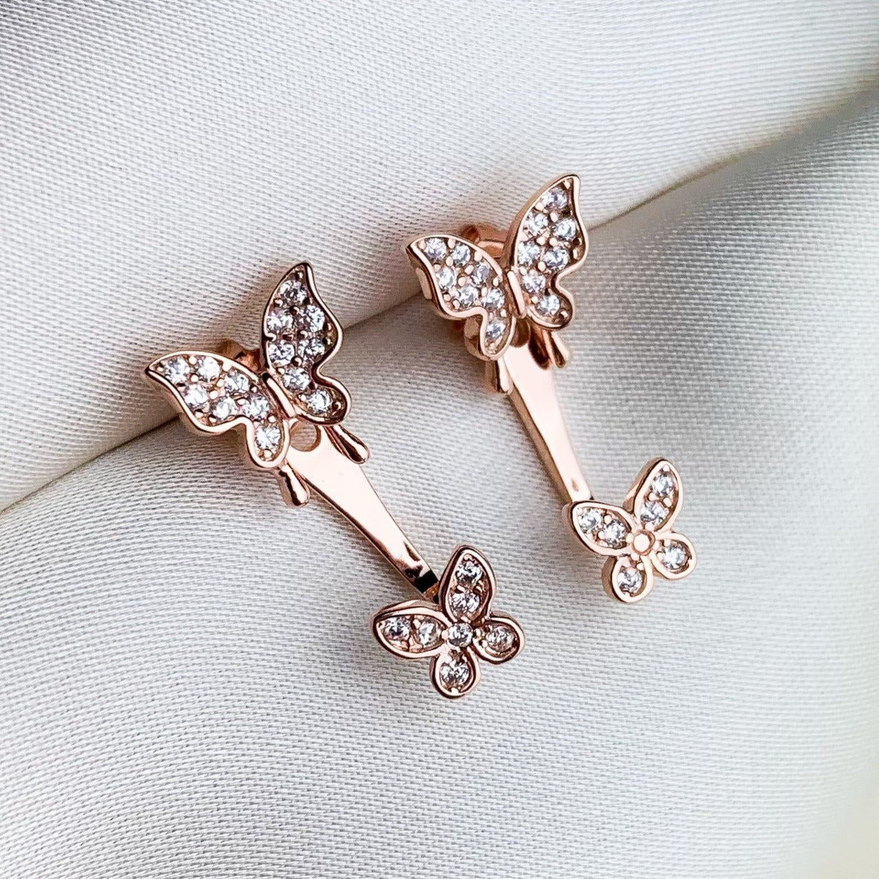 Crystal Butterfly Ear Jacket Stud Earrings