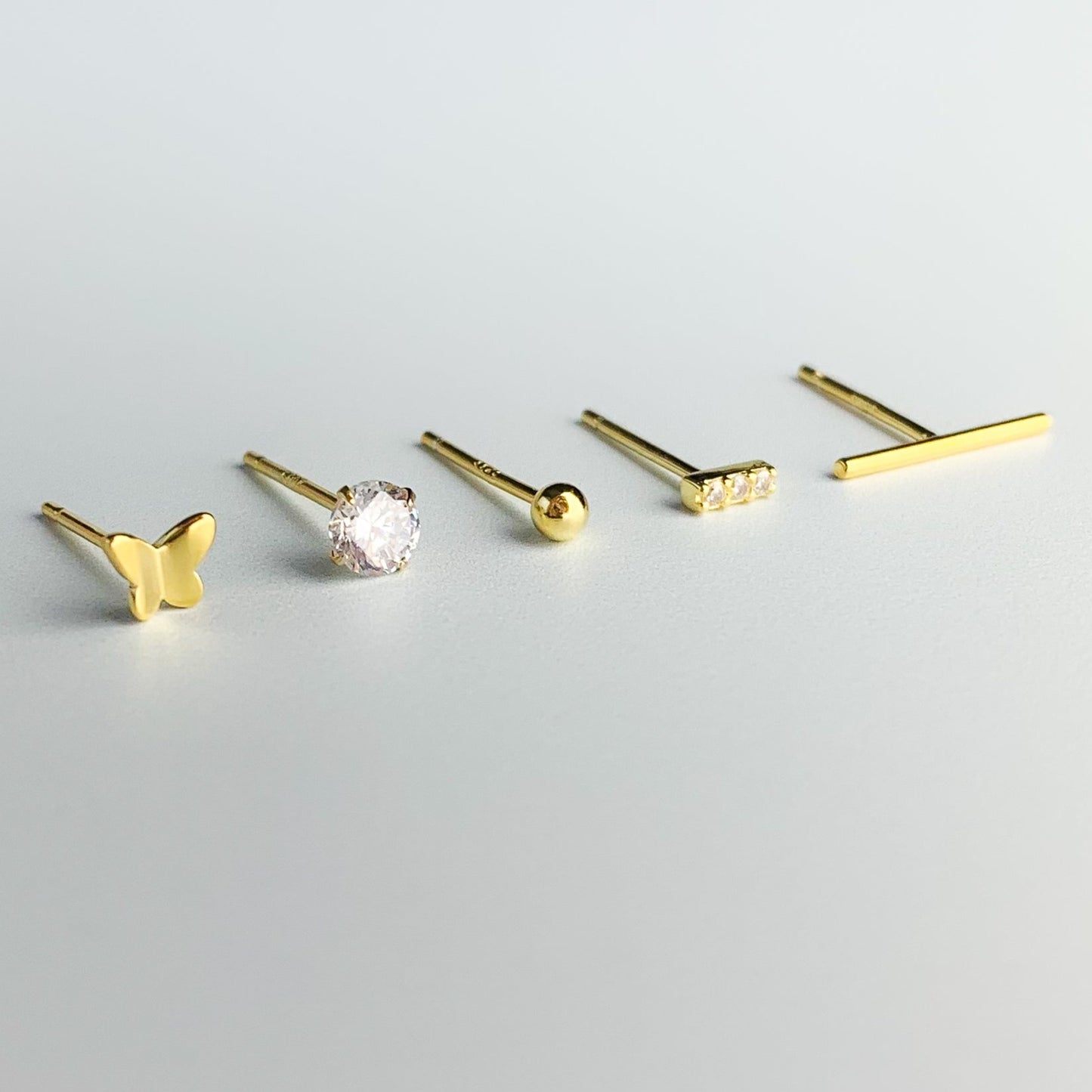 Set of Five Stud Earrings with Crystal Details