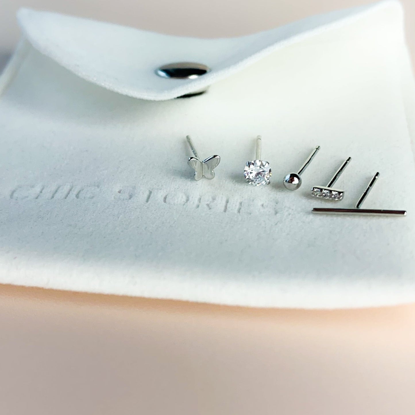 Set of Five Stud Earrings with Crystal Details