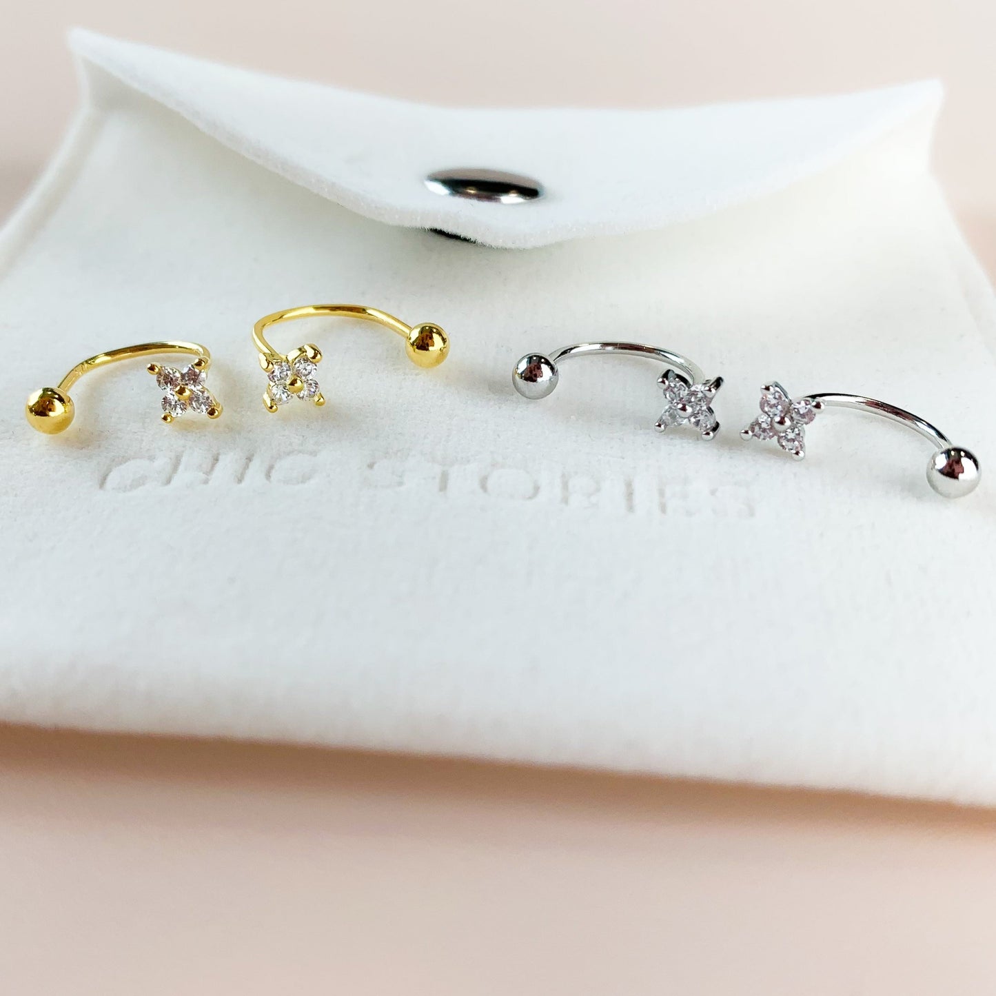 White Crystal Screw Back Ear Jacket Earrings