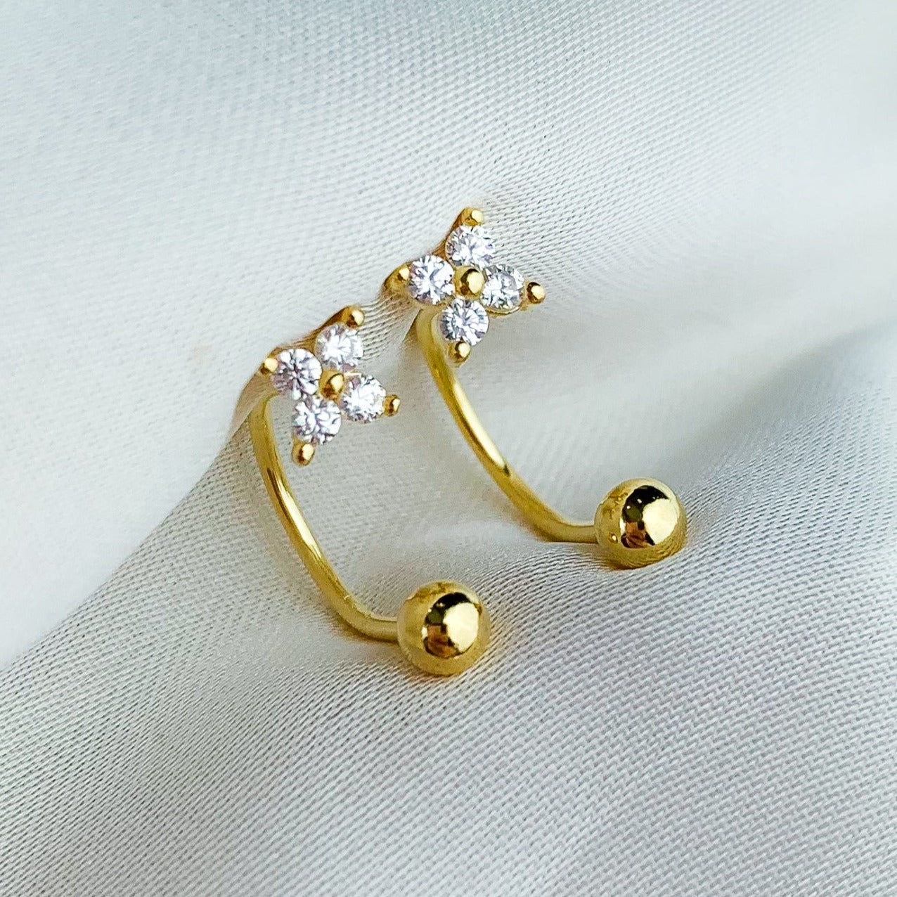 White Crystal Screw Back Ear Jacket Earrings