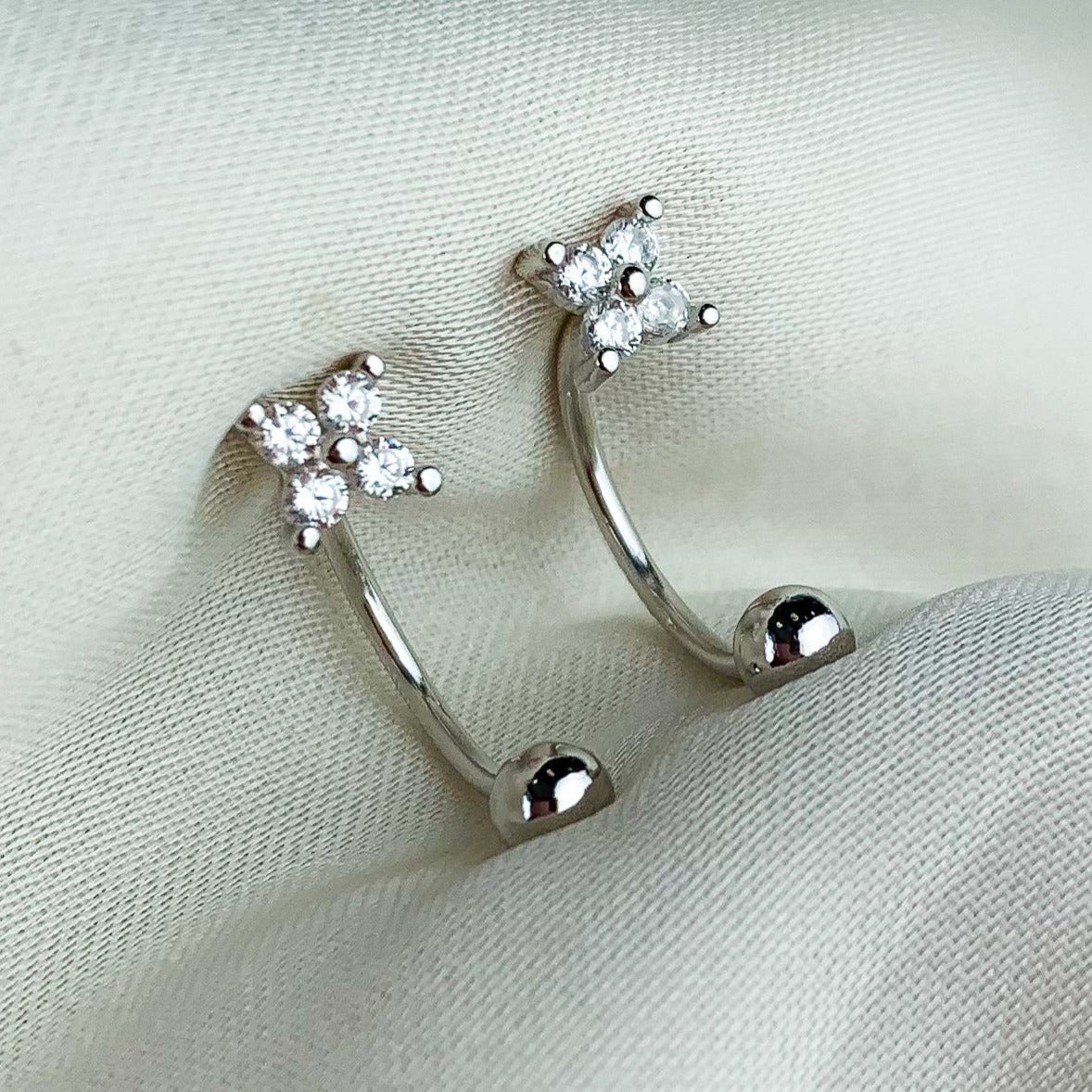 White Crystal Screw Back Ear Jacket Earrings