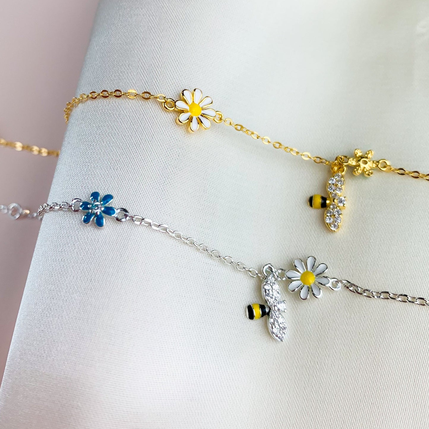 Bee and Flowers Charm Bracelet