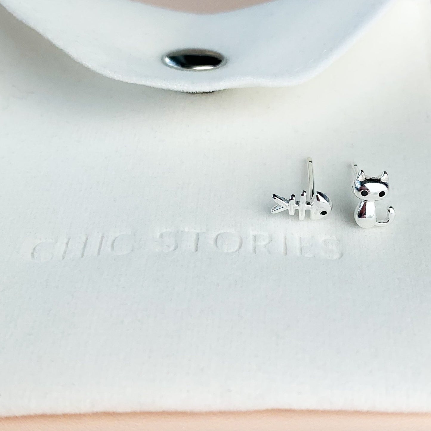 Cat and Fishbone Stud Earrings