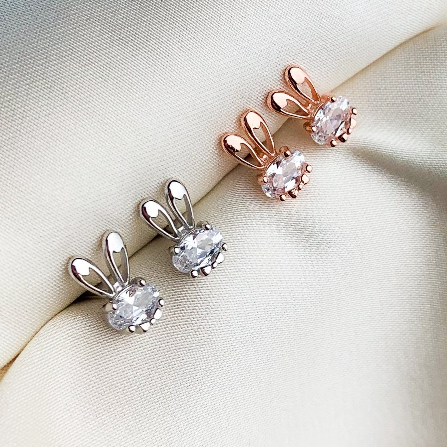 Bunny Ears Crystal Stud Earrings