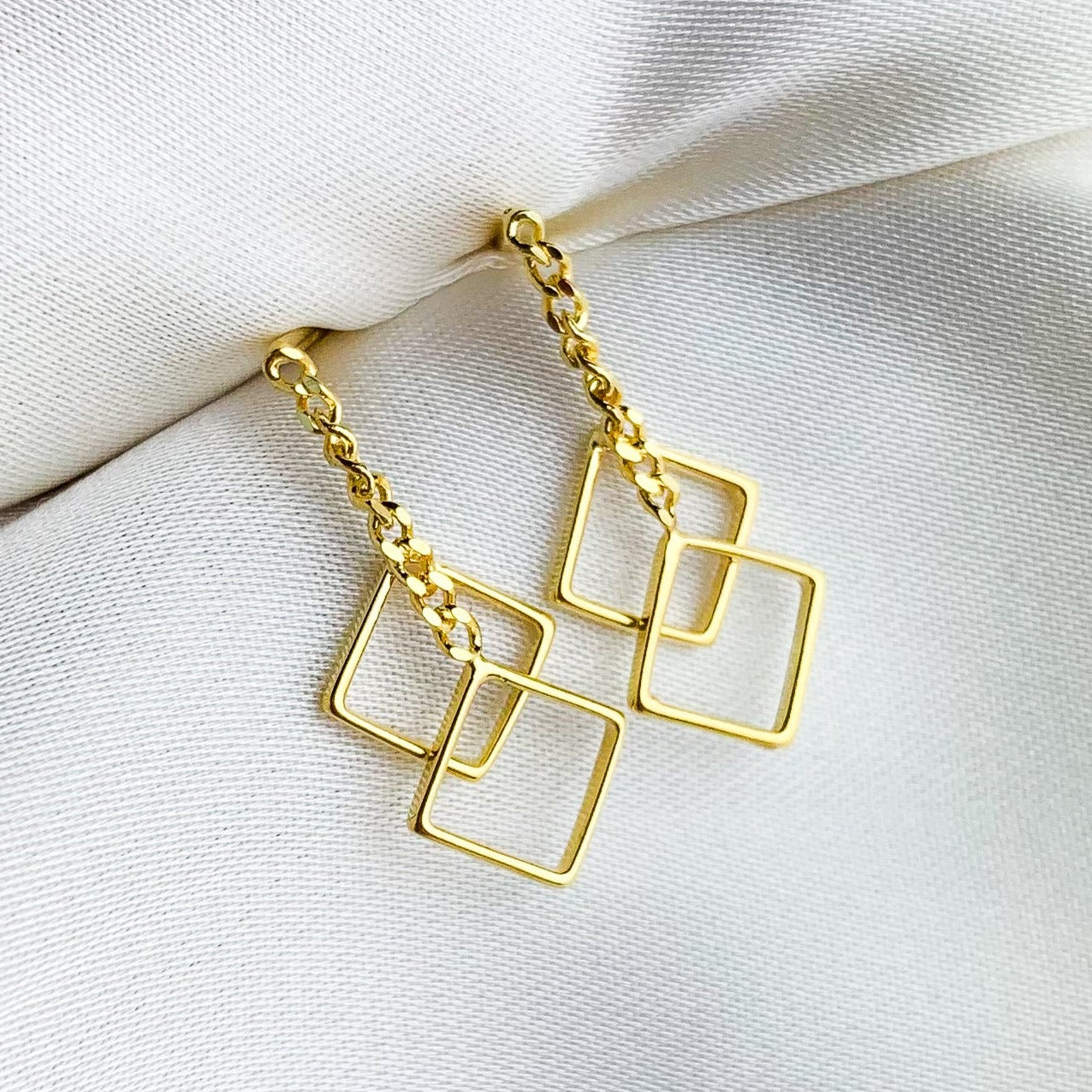 Square Drop Threader Earrings