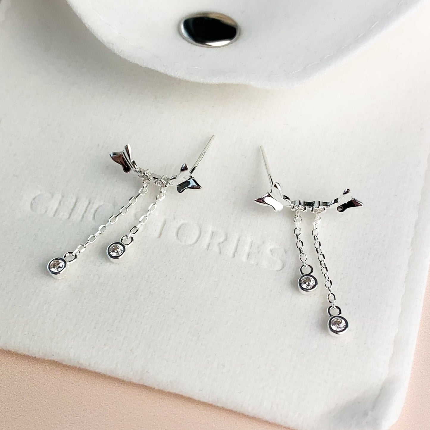 Butterfly and Crystal Chain Dangle Stud Earrings
