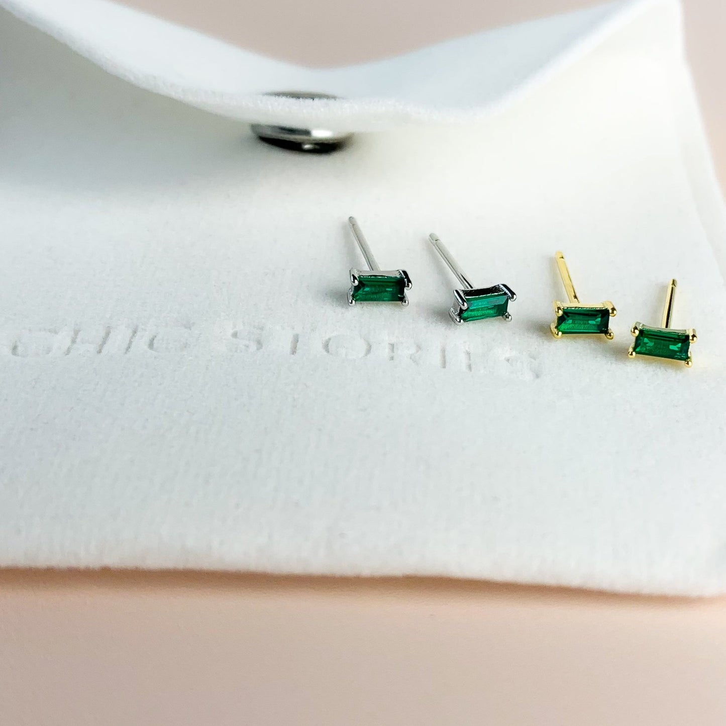Green Emerald Cut Earrings