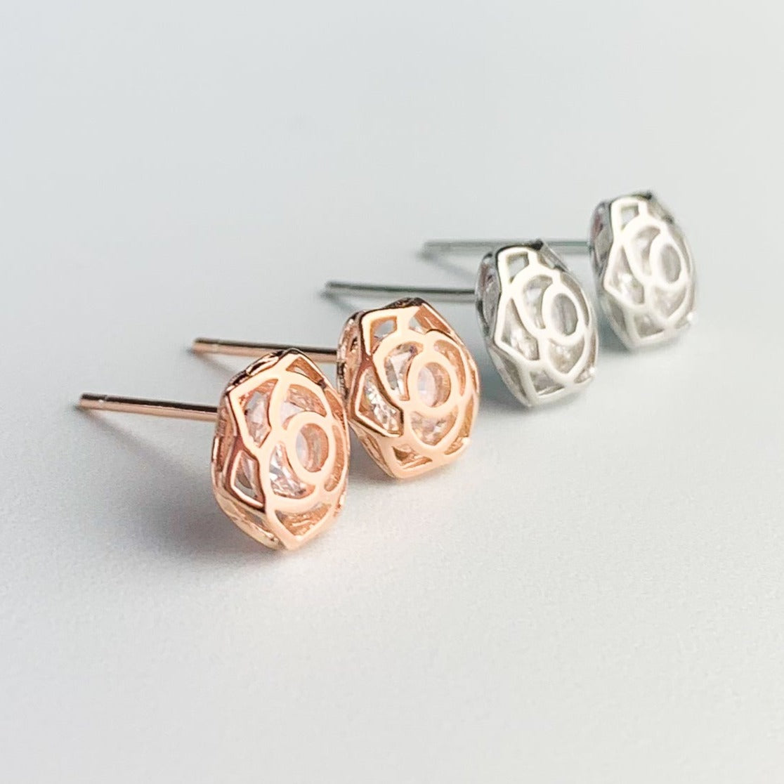 Crystal Rose Bud Stud Earrings