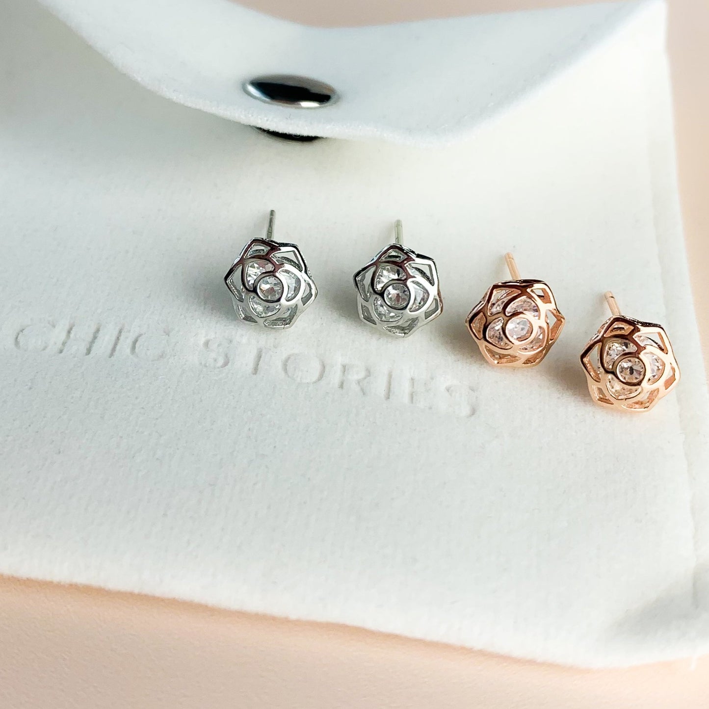Crystal Rose Bud Stud Earrings