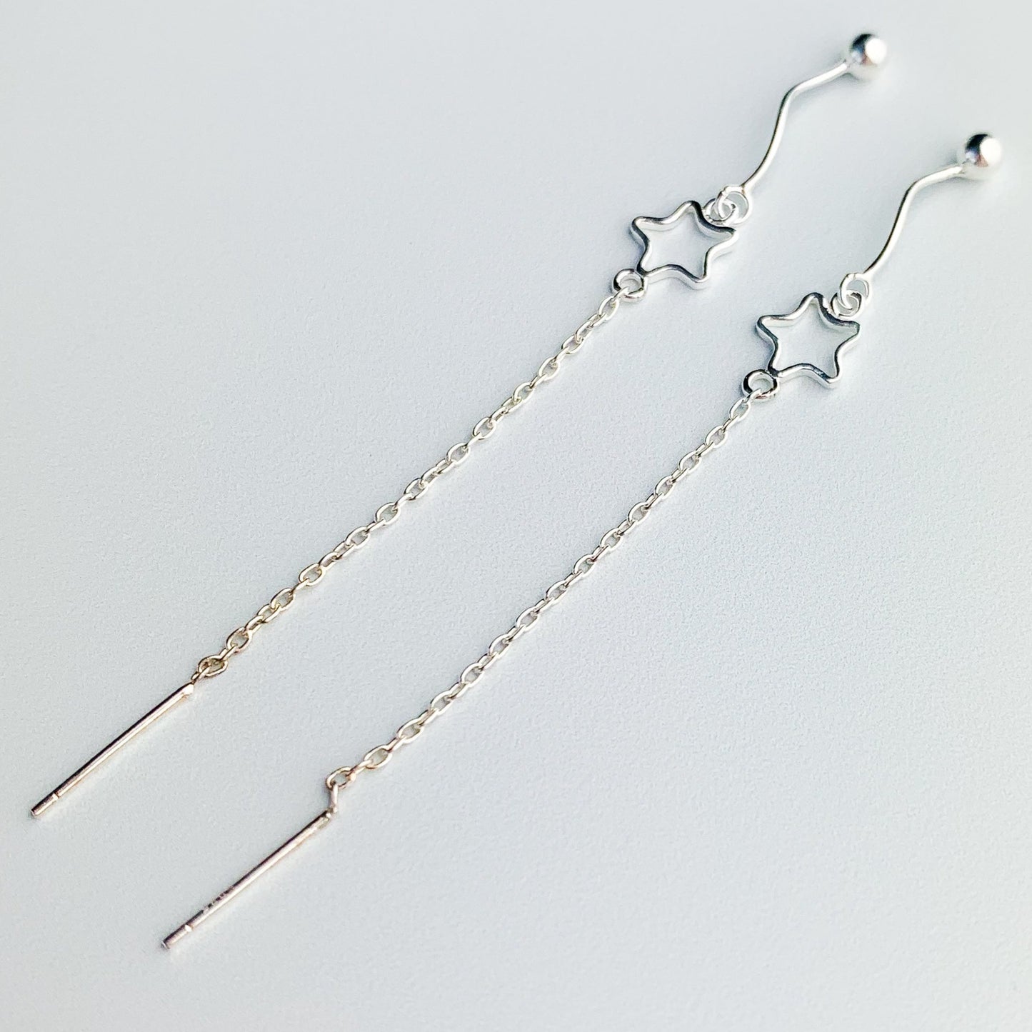 Star Spiral Threader Chain Earrings