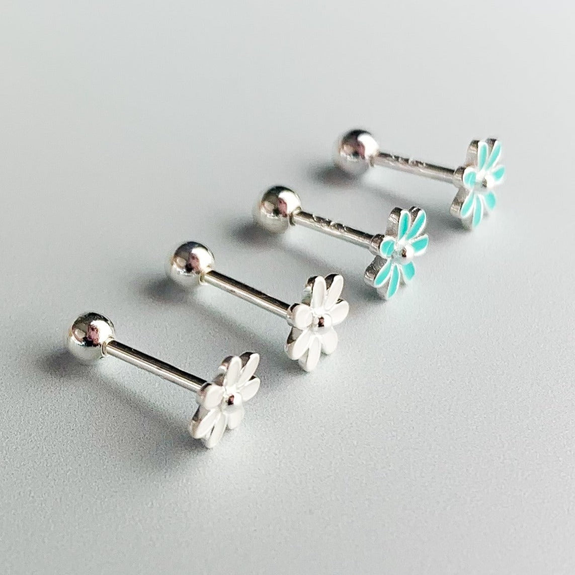 Blue, White or Black Flower Screw Back Stud Earrings