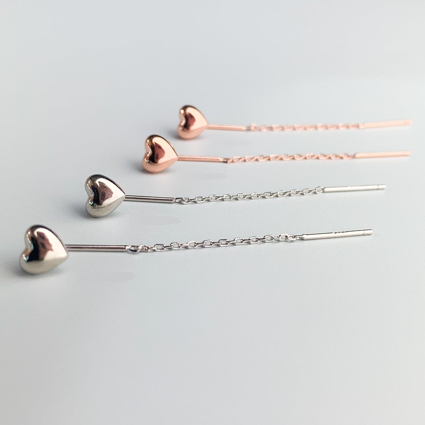 Heart Threader Chain Earrings