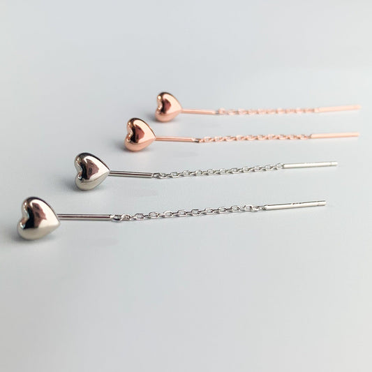 Heart Threader Chain Earrings