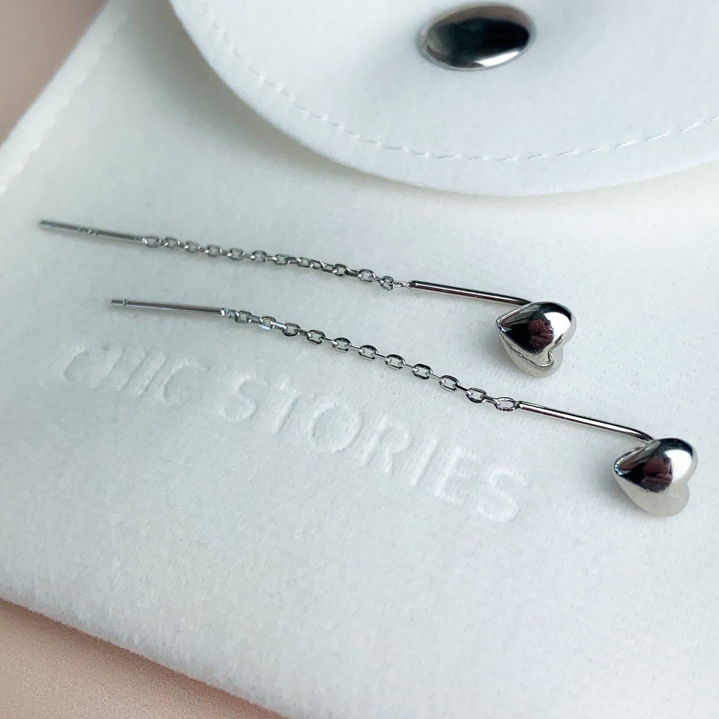 Heart Threader Chain Earrings