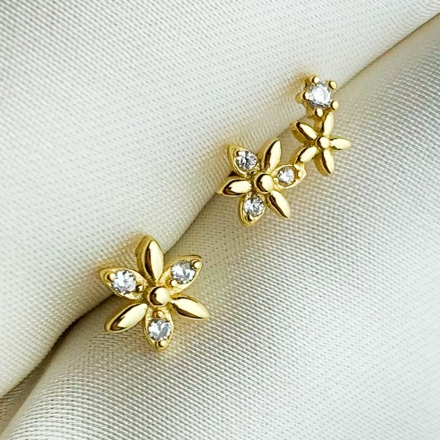 Asymmetrical Flower Stud Earrings