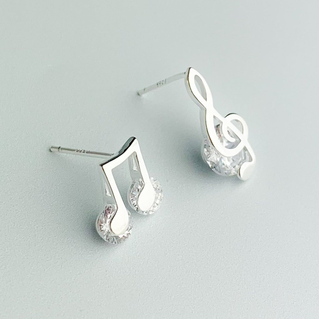 Crystal Backed Music Note Stud Earrings