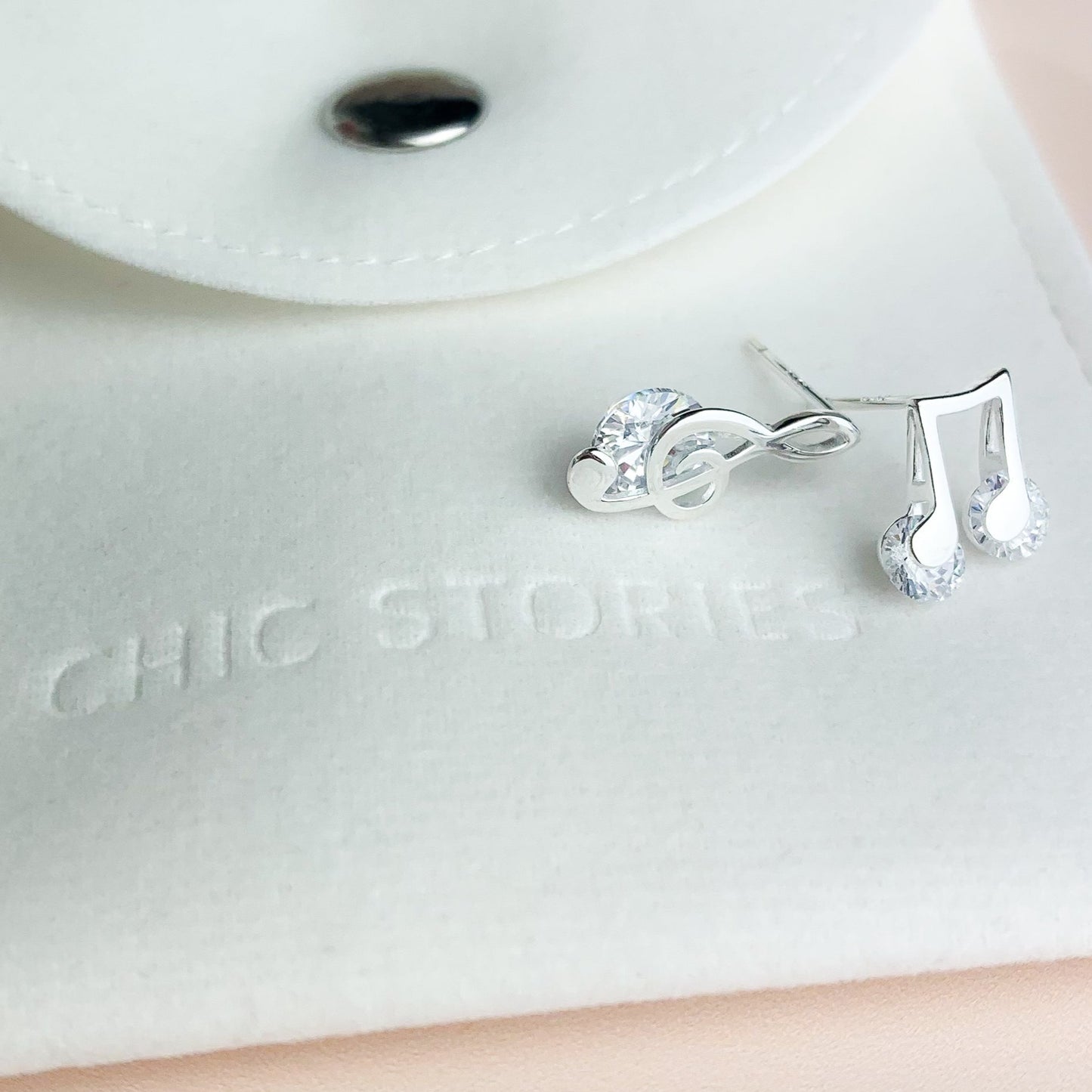 Crystal Backed Music Note Stud Earrings
