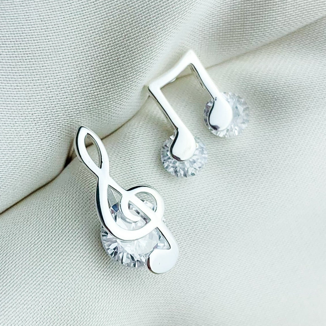 Crystal Backed Music Note Stud Earrings