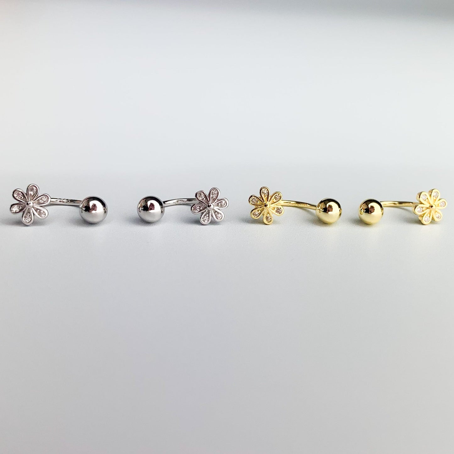 Screw Back Flower Ear Jacket Earrings