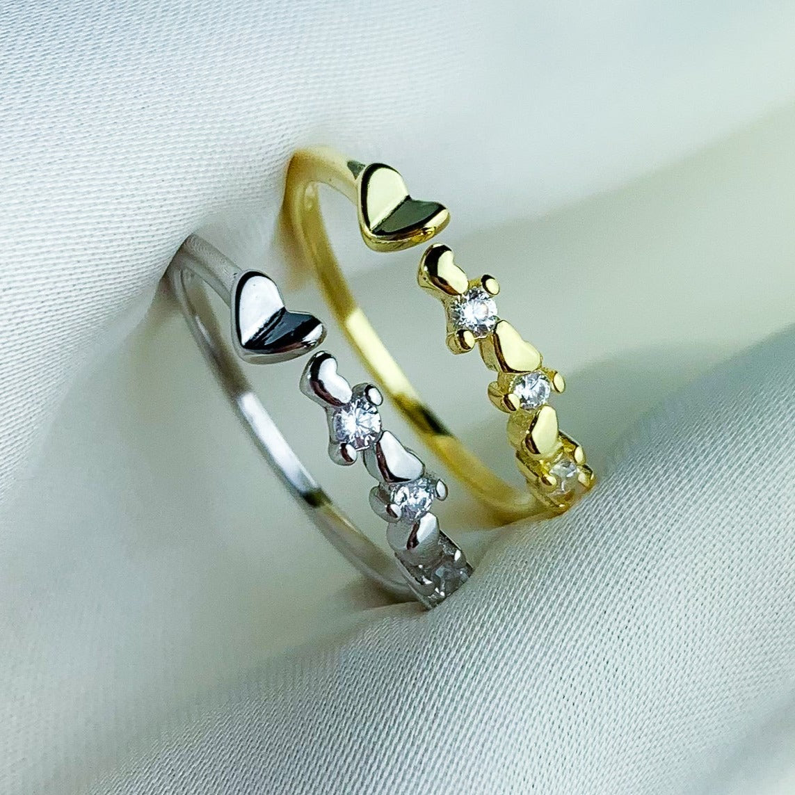 Heart and Crystal Cluster Adjustable Ring
