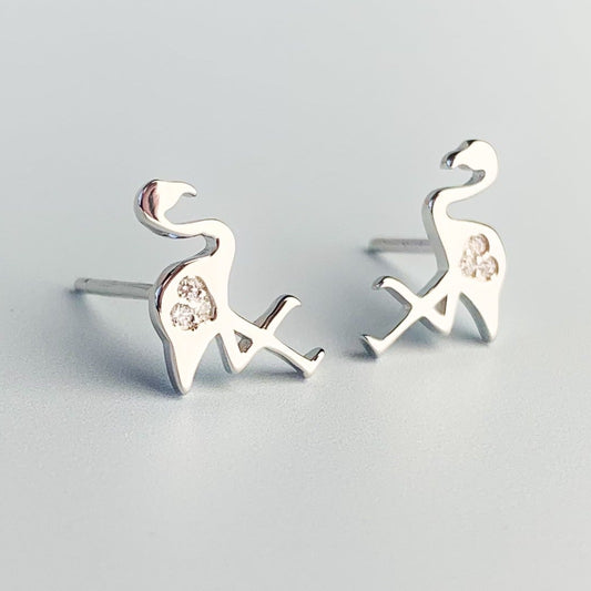 Crystal Heart Flamingo Stud Earrings