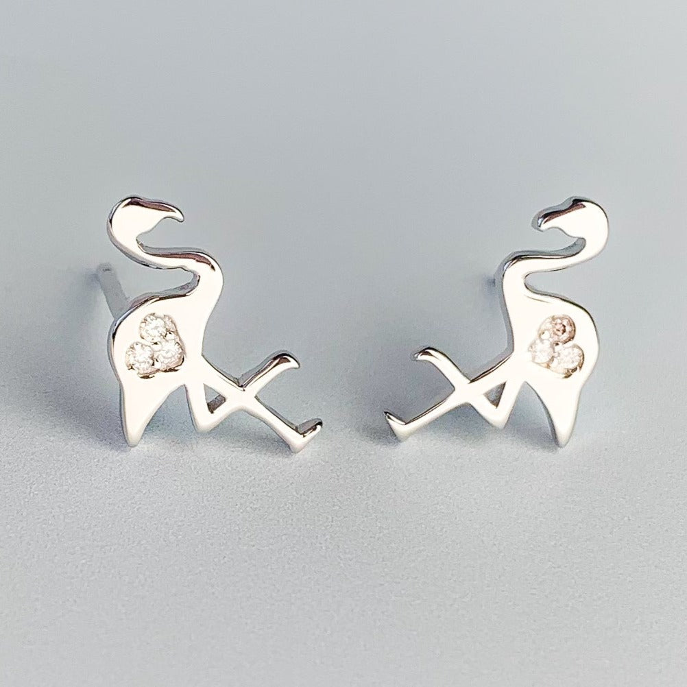 Crystal Heart Flamingo Stud Earrings