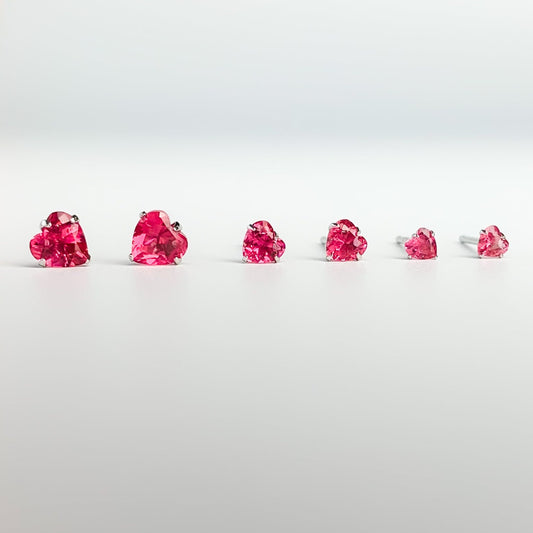 Pink Crystal Heart Stud Earrings