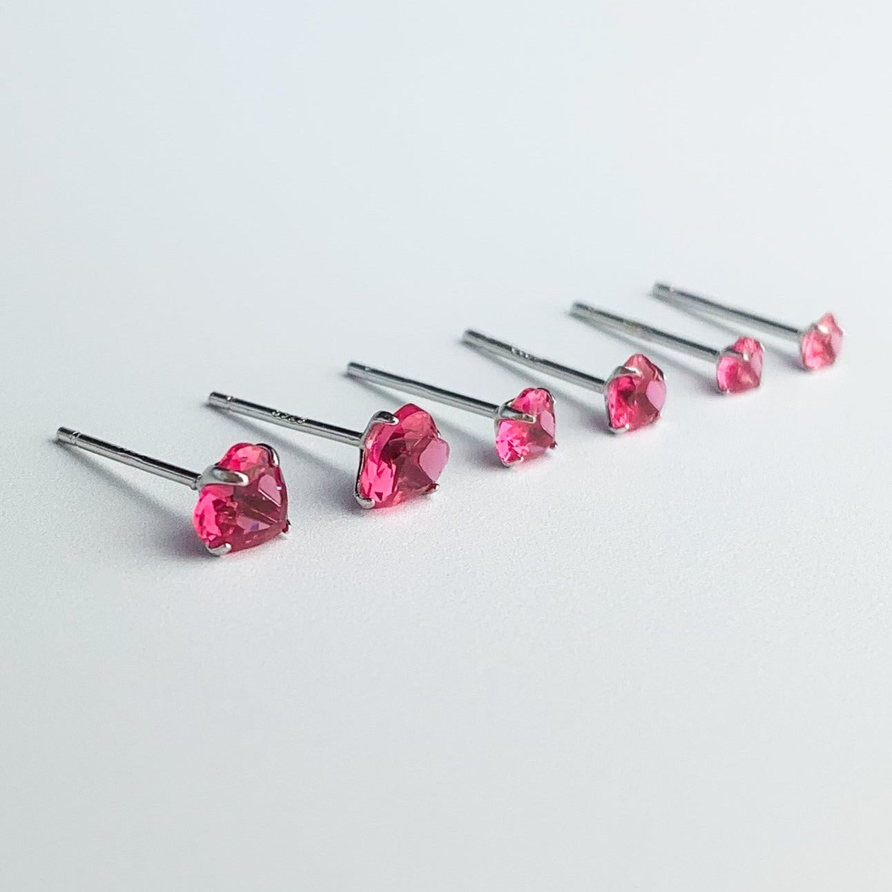 Pink Crystal Heart Stud Earrings