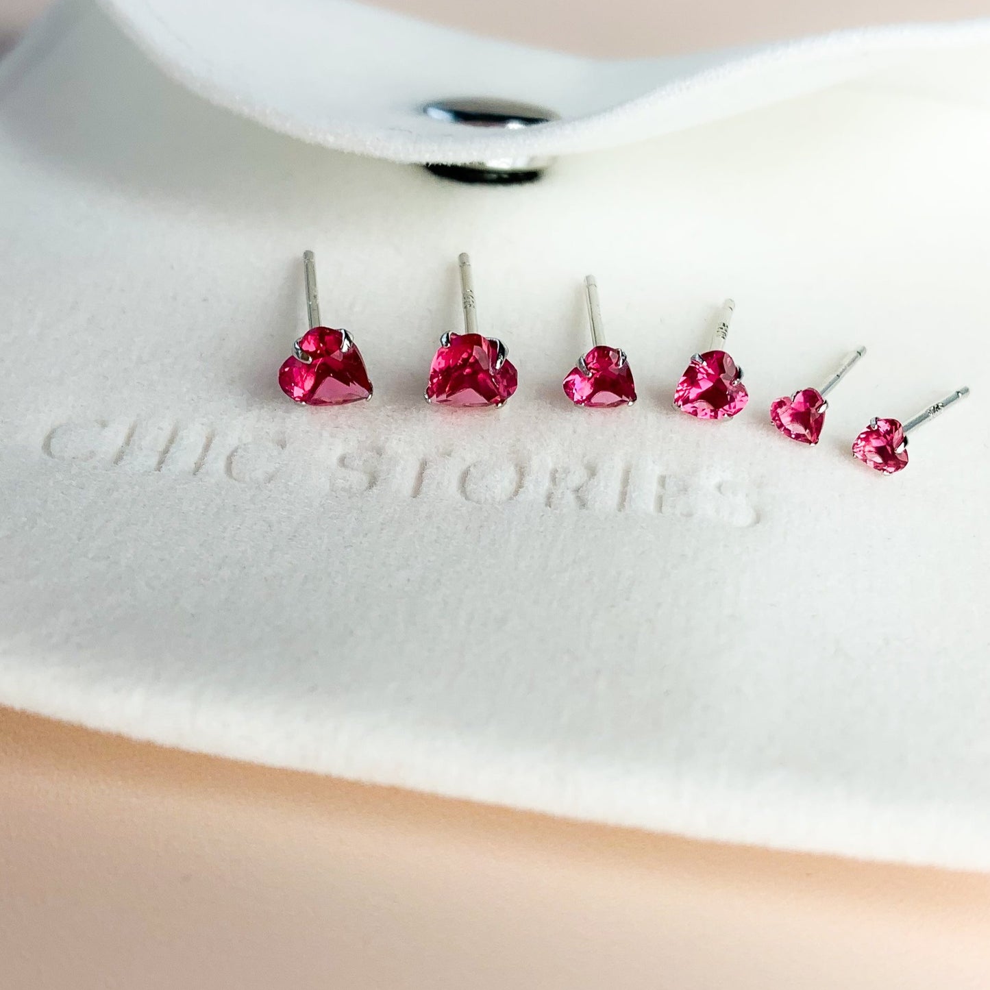 Pink Crystal Heart Studs