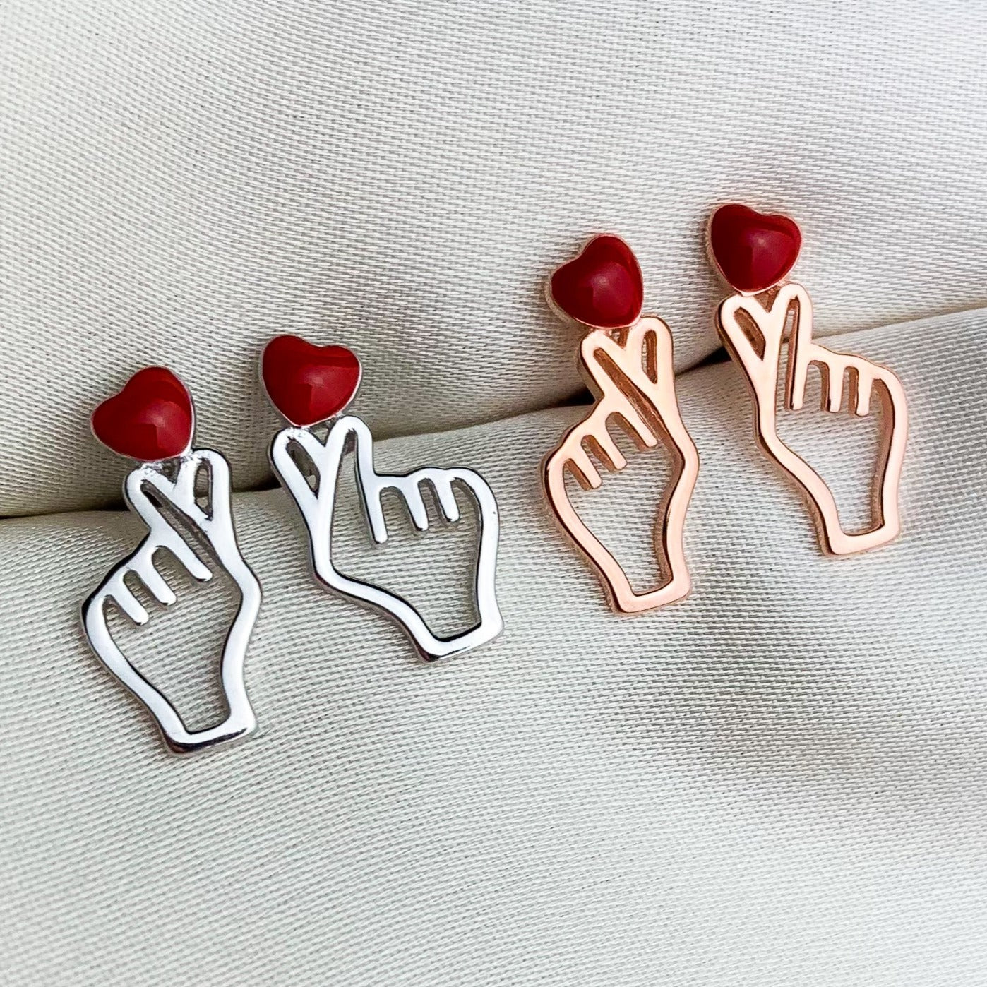 Hand and Heart Stud Earrings