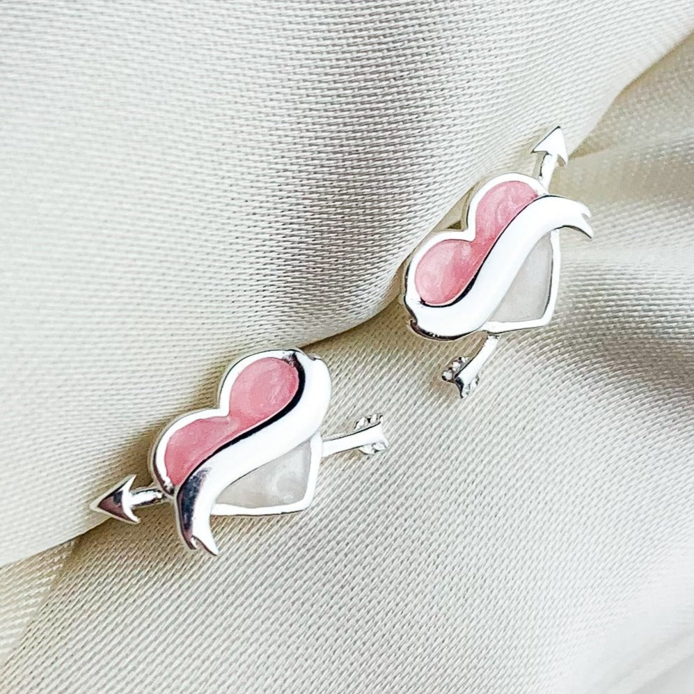 Cupid's Arrow and Heart Stud Earrings