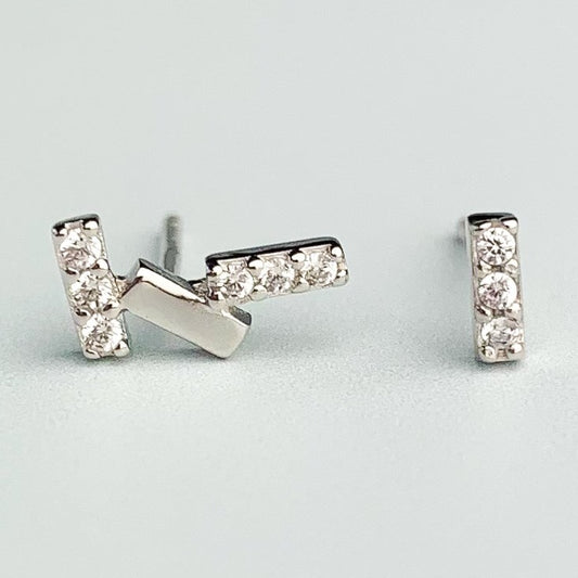 Asymmetrical Crystal Bar Stud Earrings