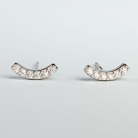 White Crystal Curve Stud Earrings