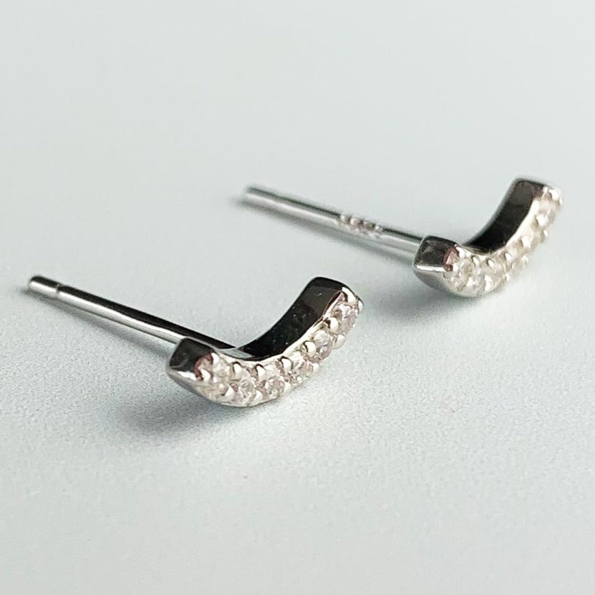 White Crystal Curve Stud Earrings