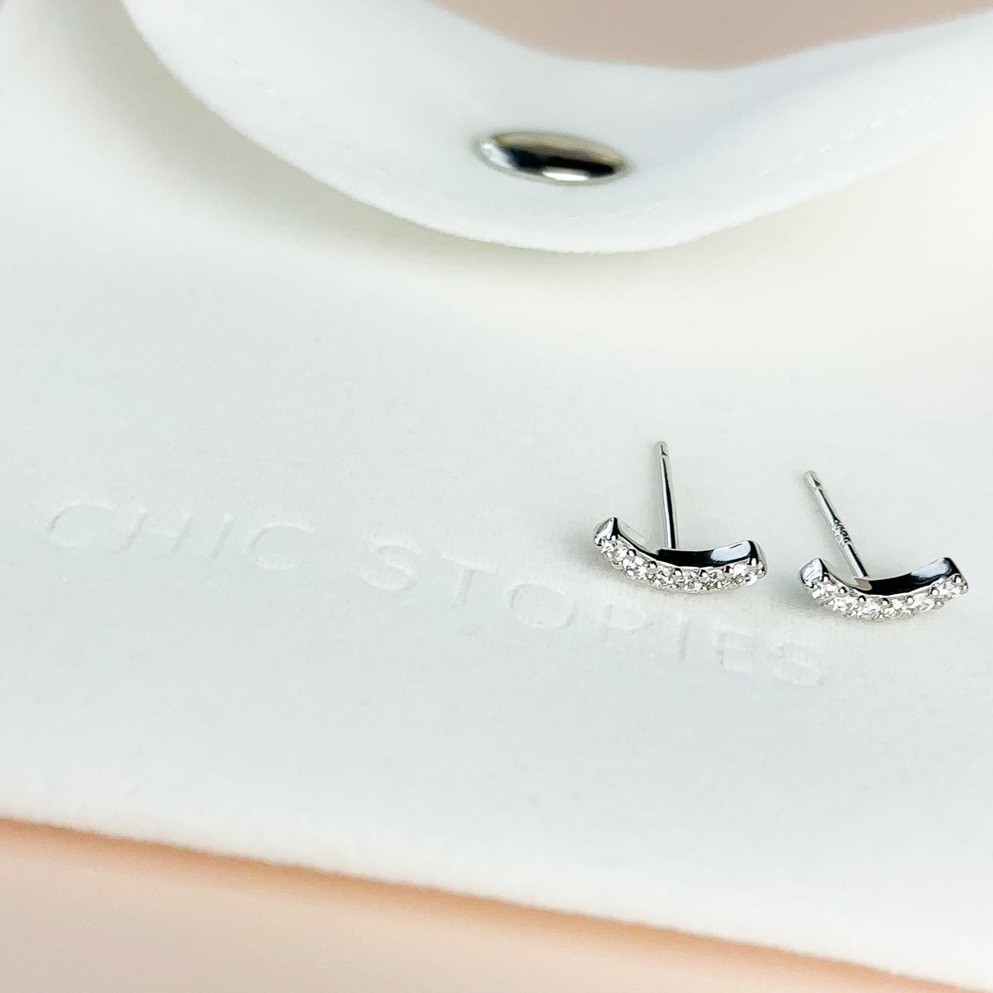 White Crystal Curve Stud Earrings