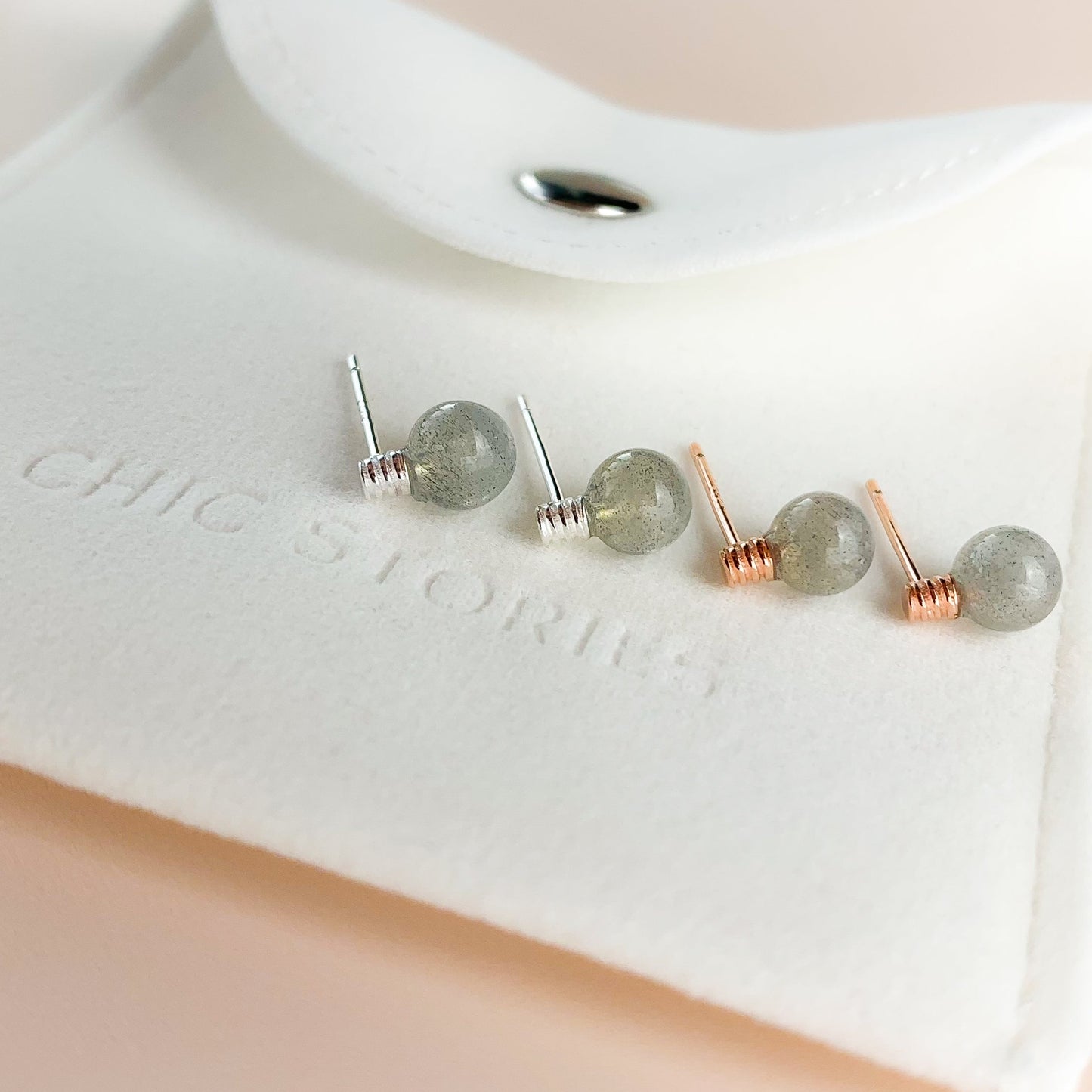 Grey Stone Light Bulb Stud Earrings