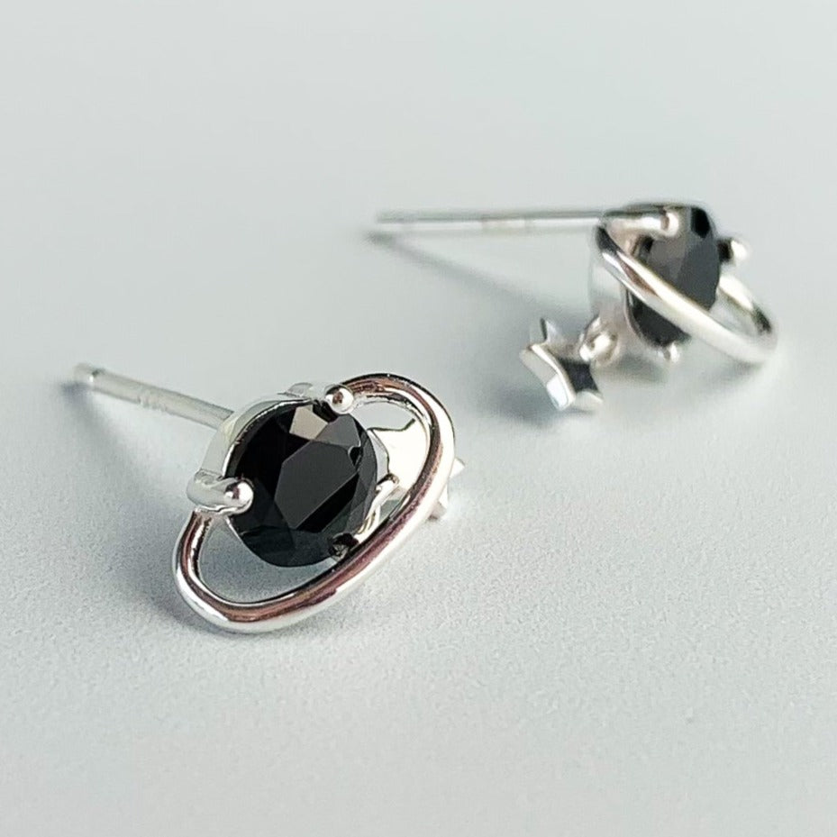 Black Crystal Saturn Stud Earrings