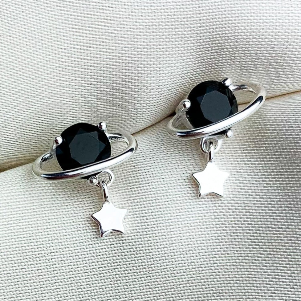 Black Crystal Saturn Stud Earrings